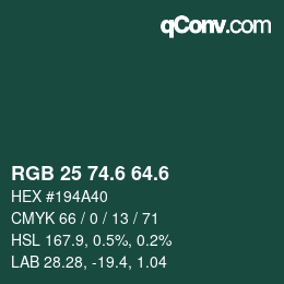 カラーコード: RGB 25 74.6 64.6 | qconv.com