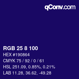 Color code: RGB 25 8 100 | qconv.com