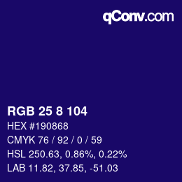 Color code: RGB 25 8 104 | qconv.com