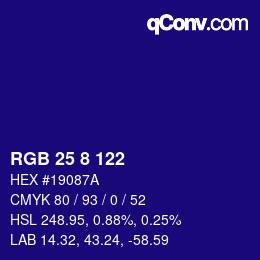 カラーコード: RGB 25 8 122 | qconv.com