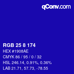 Color code: RGB 25 8 174 | qconv.com