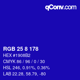 カラーコード: RGB 25 8 178 | qconv.com