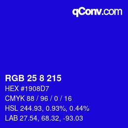 Farbcode: RGB 25 8 215 | qconv.com