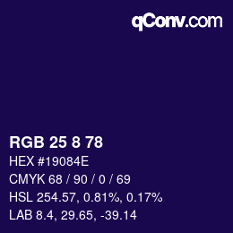Color code: RGB 25 8 78 | qconv.com