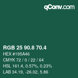 カラーコード: RGB 25 90.8 70.4 | qconv.com