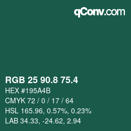カラーコード: RGB 25 90.8 75.4 | qconv.com