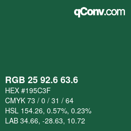 カラーコード: RGB 25 92.6 63.6 | qconv.com