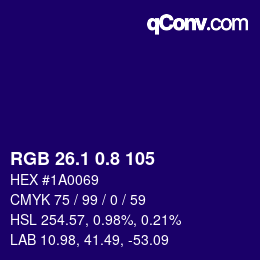 カラーコード: RGB 26.1 0.8 105 | qconv.com