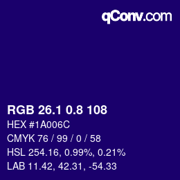 カラーコード: RGB 26.1 0.8 108 | qconv.com
