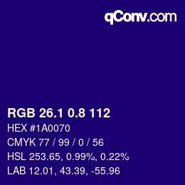 カラーコード: RGB 26.1 0.8 112 | qconv.com