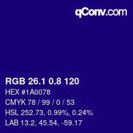 カラーコード: RGB 26.1 0.8 120 | qconv.com