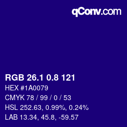 カラーコード: RGB 26.1 0.8 121 | qconv.com
