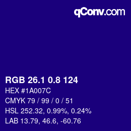 カラーコード: RGB 26.1 0.8 124 | qconv.com