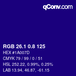 カラーコード: RGB 26.1 0.8 125 | qconv.com
