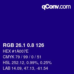 カラーコード: RGB 26.1 0.8 126 | qconv.com