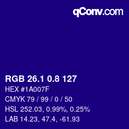 カラーコード: RGB 26.1 0.8 127 | qconv.com