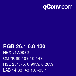 カラーコード: RGB 26.1 0.8 130 | qconv.com