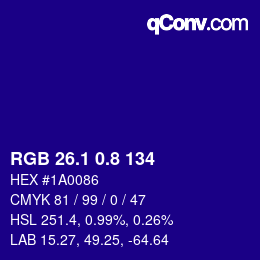 カラーコード: RGB 26.1 0.8 134 | qconv.com