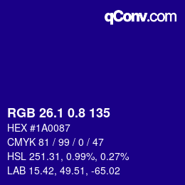 カラーコード: RGB 26.1 0.8 135 | qconv.com