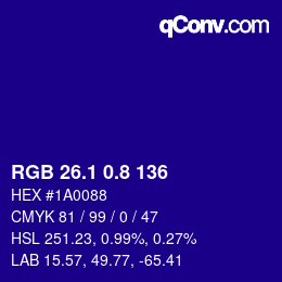カラーコード: RGB 26.1 0.8 136 | qconv.com