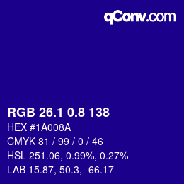 カラーコード: RGB 26.1 0.8 138 | qconv.com