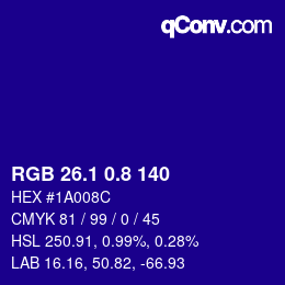 カラーコード: RGB 26.1 0.8 140 | qconv.com