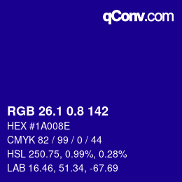 カラーコード: RGB 26.1 0.8 142 | qconv.com