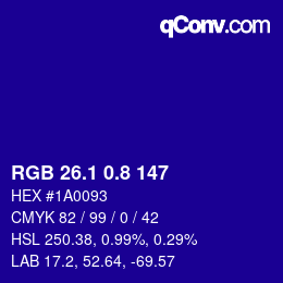 カラーコード: RGB 26.1 0.8 147 | qconv.com