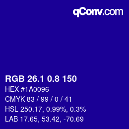 カラーコード: RGB 26.1 0.8 150 | qconv.com