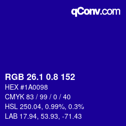 カラーコード: RGB 26.1 0.8 152 | qconv.com