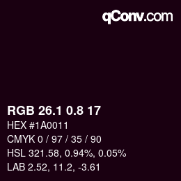 Color code: RGB 26.1 0.8 17 | qconv.com