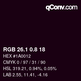 カラーコード: RGB 26.1 0.8 18 | qconv.com