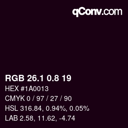 カラーコード: RGB 26.1 0.8 19 | qconv.com