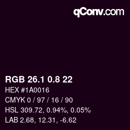 カラーコード: RGB 26.1 0.8 22 | qconv.com