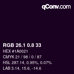 カラーコード: RGB 26.1 0.8 33 | qconv.com