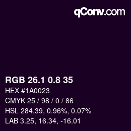 Color code: RGB 26.1 0.8 35 | qconv.com