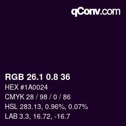 Farbcode: RGB 26.1 0.8 36 | qconv.com