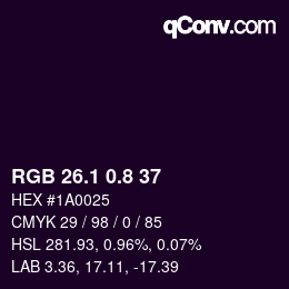 カラーコード: RGB 26.1 0.8 37 | qconv.com