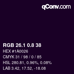 Color code: RGB 26.1 0.8 38 | qconv.com