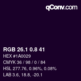 カラーコード: RGB 26.1 0.8 41 | qconv.com