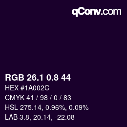 カラーコード: RGB 26.1 0.8 44 | qconv.com