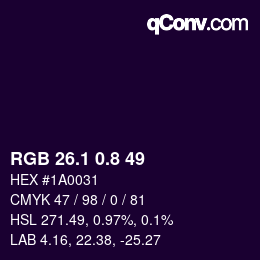 カラーコード: RGB 26.1 0.8 49 | qconv.com