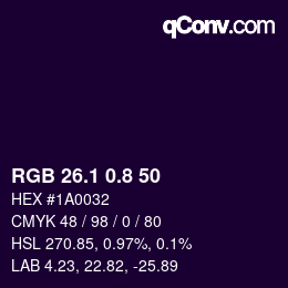 カラーコード: RGB 26.1 0.8 50 | qconv.com