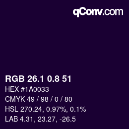 カラーコード: RGB 26.1 0.8 51 | qconv.com