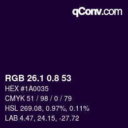 カラーコード: RGB 26.1 0.8 53 | qconv.com