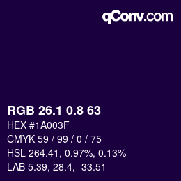 カラーコード: RGB 26.1 0.8 63 | qconv.com