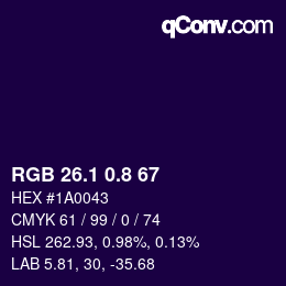 カラーコード: RGB 26.1 0.8 67 | qconv.com