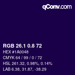 カラーコード: RGB 26.1 0.8 72 | qconv.com