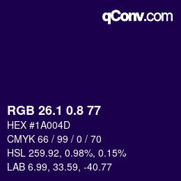 カラーコード: RGB 26.1 0.8 77 | qconv.com