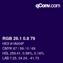 カラーコード: RGB 26.1 0.8 79 | qconv.com